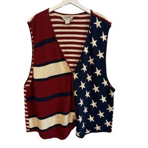 Vintage 90s Oversized vest Red White Blue Knit Americana Button Up plus 22/24